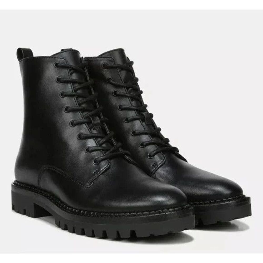 NEW, VINCE Women's Cabria Leather Lug Sole Combat Boots Black Lace Up SZ 9.5M